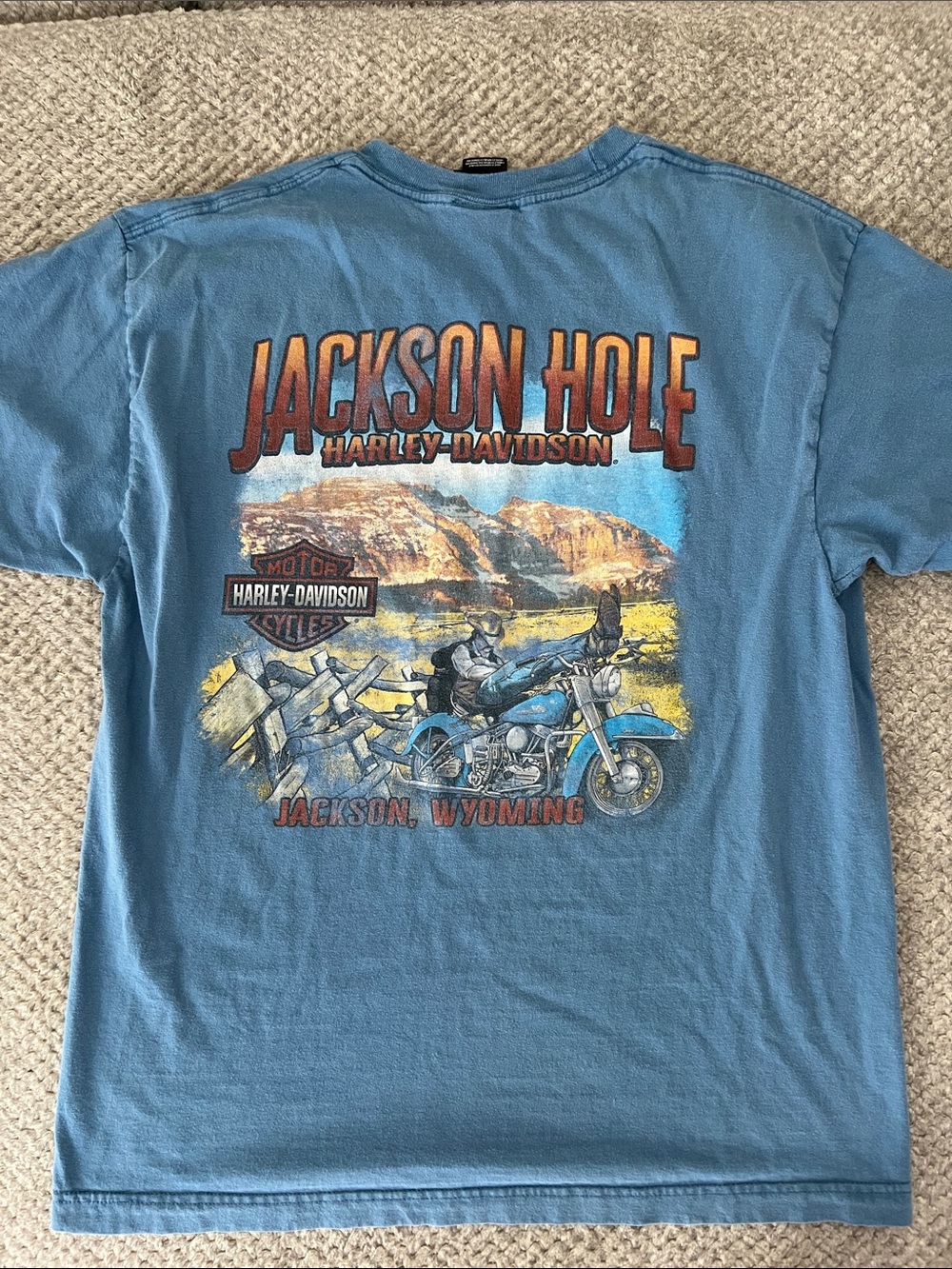 Harley-Davidson Blue Jackson Hole Motorcycle Graphic Tee